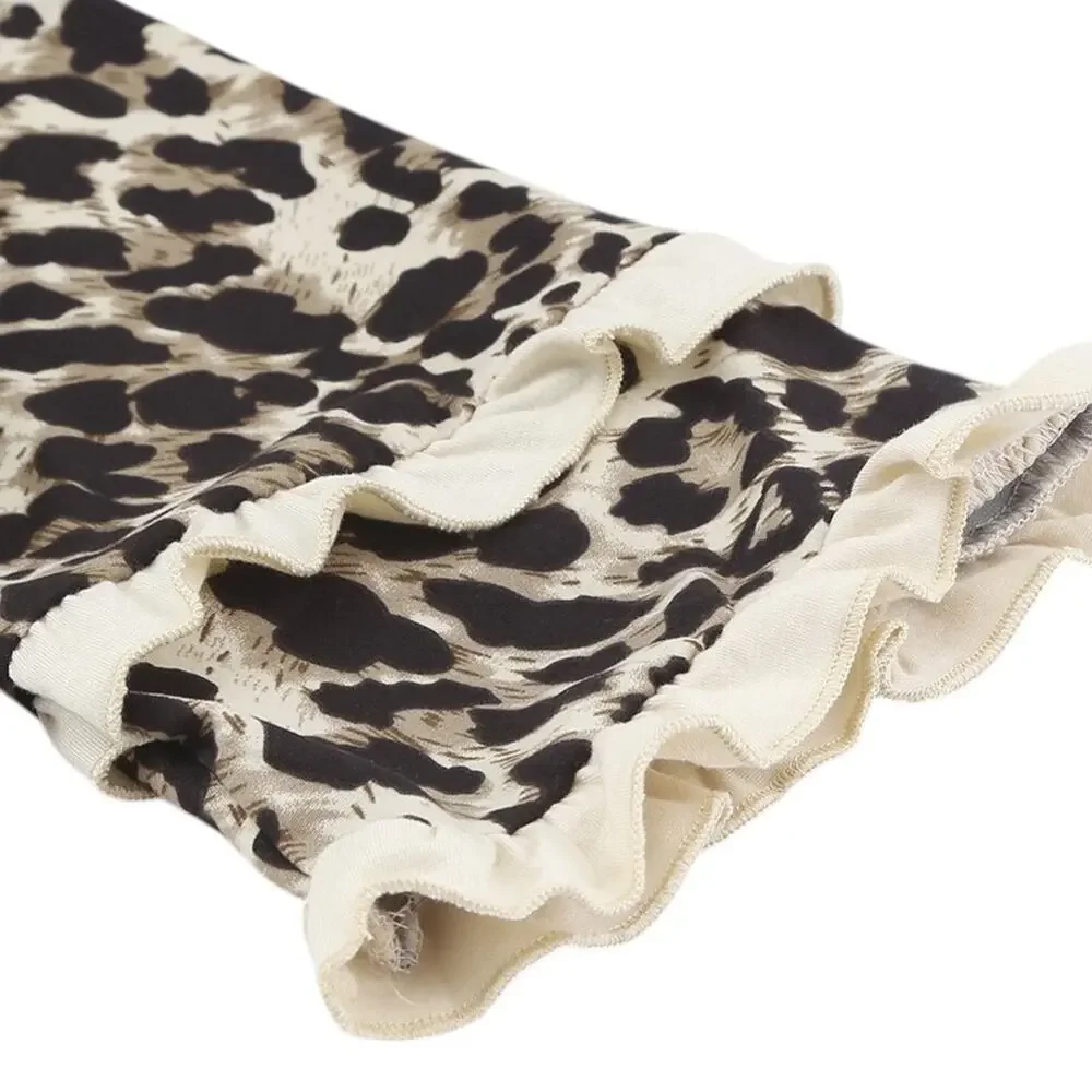 Tan Ruffled Leopard Sleeve Patchwork Top New Size Small